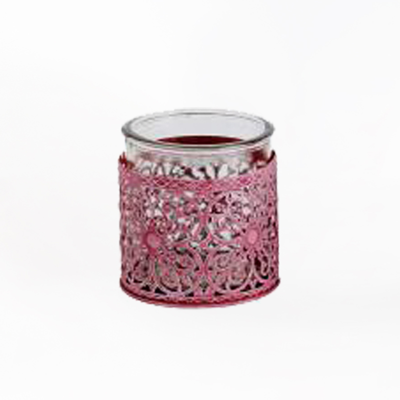 Lanterna em Zinco vermelho com Vidro 10x10.5cm